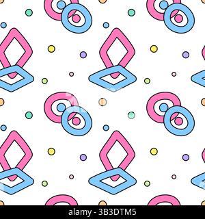 Abstract geometric doodle seamless pattern featuring colorful circles, rhombuses, and scattered confetti dots on a white background. Perfect for nurse Stock Vector