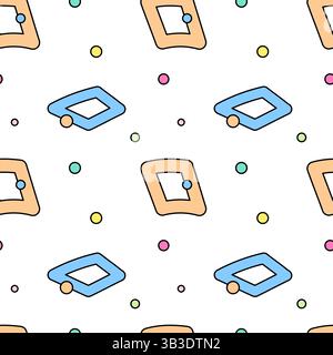 Abstract doodle geometric seamless pattern with colorful rhombuses, squares, and scattered dots - confetti - on a white background. Perfect for nurser Stock Vector