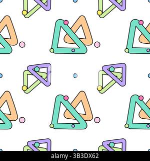 Abstract geometric colorful pastel seamless pattern featuring geometric doodle style triangles with confetti dots on a white background. Perfect for n Stock Vector
