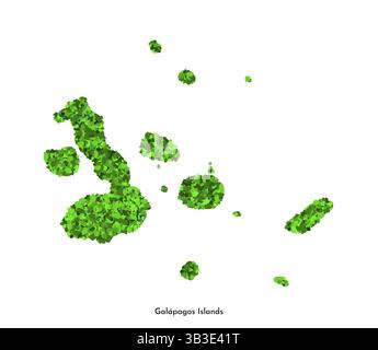 Vector isolated simplified illustration icon with green grassy silhouette of Galapagos Islands map (part of Ecuador) map. White background. Ecology co Stock Vector