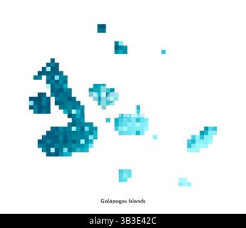 Vector isolated geometric illustration with simple icy blue shape of Galapagos Islands map (part of Ecuador)  map. Pixel art style for NFT template. D Stock Vector