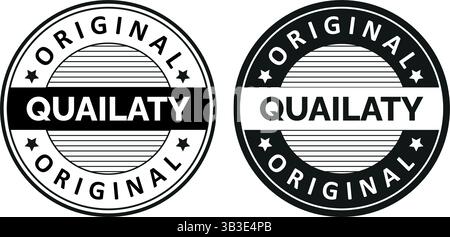 two original quality round badges in black and white with stars and stripes, symbolizing authenticity, trusted branding, certified product assurance Stock Vector