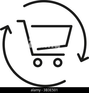Shopping Cart With Circular Arrow Line Icon. E-Commerce, Online Shopping, And Return Policy Outline Symbol. Retail And Consumer Goods. Editable Stroke Stock Vector