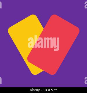 Vector flat clipart with 2 red and yellow card for referee (judge) as symbol of attention, warning for breaking the rules in time of football game or Stock Vector
