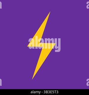 Vector flat illustration with yellow bright lighting flash as symbol electrical energy, power of natural disaster and fast, dynamic dangerous phenomen Stock Vector