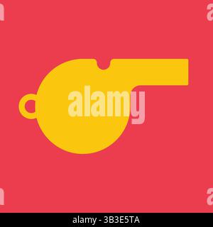 Vector flat illustration with coach sports whistle as symbol of attention, warning for breaking rules in time of sport game or world championship. Bri Stock Vector
