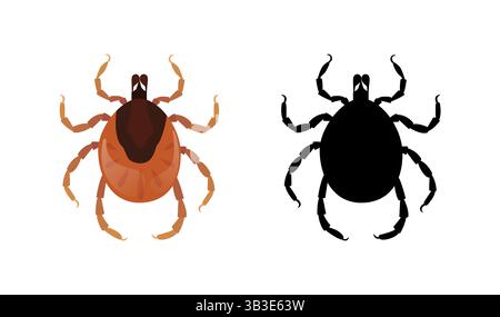 Colored and black and white mites, dangerous parasite transmitting diseases like Lyme and encephalitis, educational and medical illustration Stock Vector