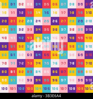 Vector illustration chart with score examples of sports game (football) or championship in retro pixel style of 80s. numbers from 0 to 10.  Colorful b Stock Vector
