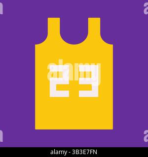 Vector flat concept with yellow basketball jersey and big number 23 on purple background. Square composition with sport tank top is icon to design ad Stock Vector