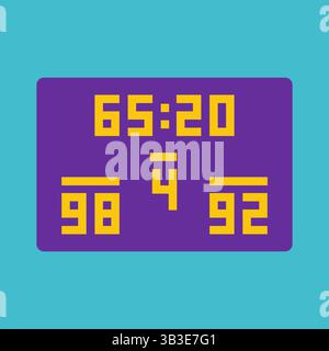 Vector flat illustration of score on the board in time of basketball match. Simplified icon for applications. Symbol of fight of two teams on game. Cl Stock Vector