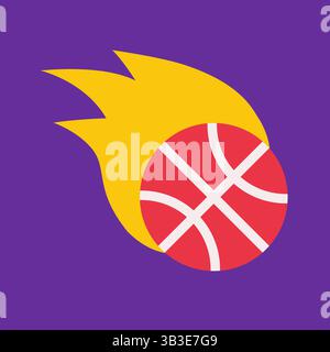 Vector flat concept with ball making dunk before victory on basketball court. Square composition is like icon to design ad in world championship. Clip Stock Vector