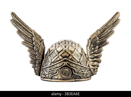 Medieval knight helmet with wings isolated on white background with clipping path Stock Photo