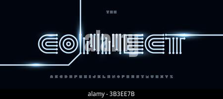 Modular Digital Font, Circuit Typeface For Tech Brands, Cyber Projects, Futuristic Interfaces, AI Logo, Smart Gadgets, Internet of Things Stock Vector