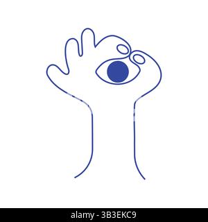 Minimalist Linear Vector Illustration of a Hand with an Eye Design Stock Vector