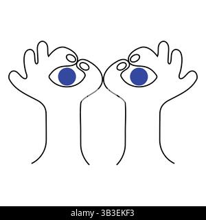 Simple Linear Vector Illustration of Hands Forming Eye Shapes Stock Vector