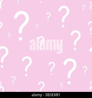Question marks seamless vector background. Question mark texture for online survey or quiz. White on pink color. Stock Vector
