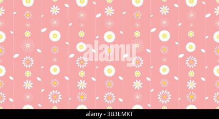Cute floral print for textile, packaging, wallpaper, design. Seamless pattern with daisies and marguerites. Delicate pink background with flower heads Stock Vector