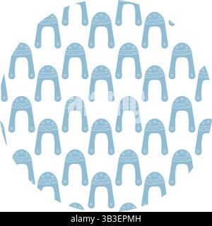 Winter Hat Ushanka Circle Background Trendy blue Monochrome Wintertime Cloth Backdrop Template idea. Isolated Vector illustration Winter Holiday Cards Folk themes or promo leaflet, banner, poster, tag Stock Vector