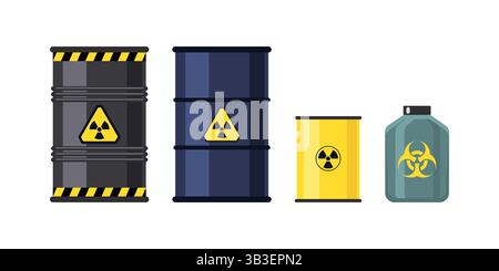 Radioactive waste containers and barrels posing danger to environment Stock Vector