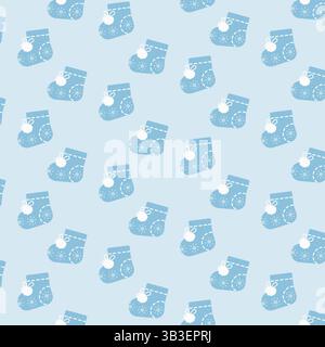 Booties with buboes, stitches and Snowflakes Ornament Seamless Pattern Winer Child Cloth Background . Isolated Vector illustration Kids Print Textile Thematic Invite Party Cards, promo banner, leaflet Stock Vector