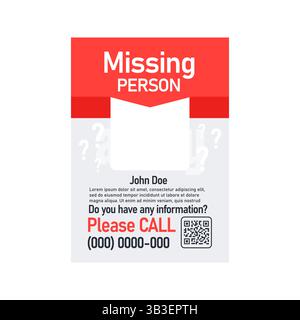 Missing person poster with question marks and contact information Stock Vector