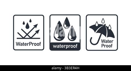 Waterproof Icons Showing Water Repellency and Umbrella Protection Stock Vector