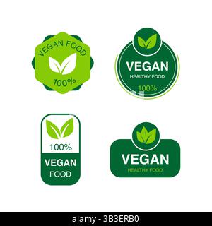 Vegan Food Labels Promoting Healthy Eating and Plant Based Diets Stock Vector