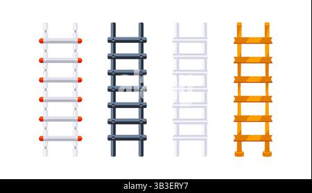 Four colorful ladders standing on white background Stock Vector