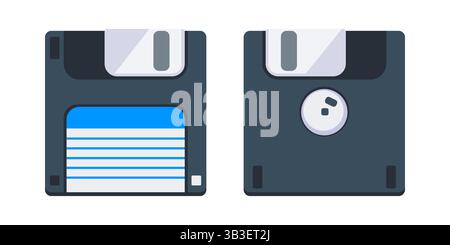 Front and back of a floppy disk, a storage medium used in the past Stock Vector