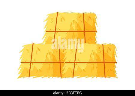Stack of hay bales creating a pyramid shape isolated on white background Stock Vector