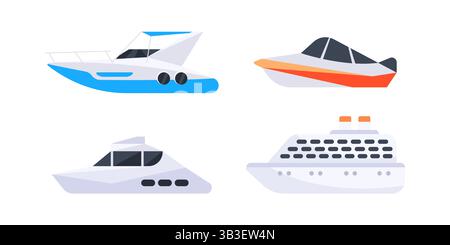 Set of different seagoing vessels sailing on white background Stock Vector