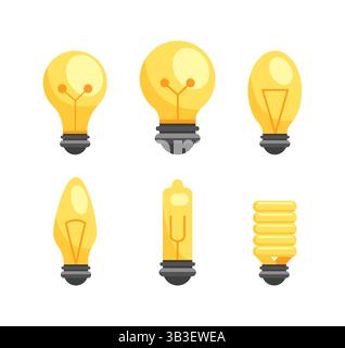 Six different light bulbs shining, representing ideas and innovation Stock Vector