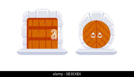 Two wooden doors representing different fantasy building entrances Stock Vector