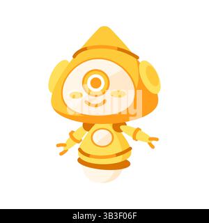 Cute yellow robot with one eye smiling and floating Stock Vector