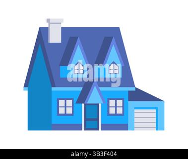 Blue suburban house with garage and chimney representing real estate Stock Vector