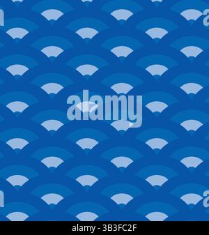 Half circle abstract modern seamless pattern. Classical semi circle design, geometrical wave grid. Blue tones colour palette. Web graphic decorative Stock Vector
