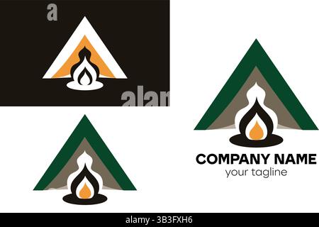 Abstract tent with fire logo design variations view Stock Vector