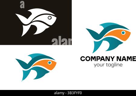 Illustration of a fish logo in different color schemes Stock Vector