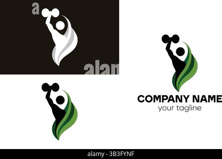 Abstract figure lifting weights logo variations set Stock Vector