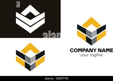 Geometric logo with arrow and company name display Stock Vector