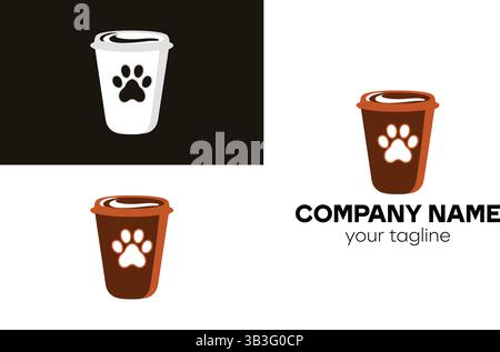A collage of coffee cups with paw prints on them in different colors and layouts for branding purposes Stock Vector
