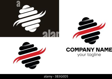 Abstract Spiral Shape Logo with Red Swoosh for Technology or Consulting Business Stock Vector