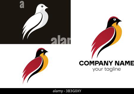 Stylized Perched Bird Logo Design in Red and Yellow for Nature and Avian Businesses Stock Vector