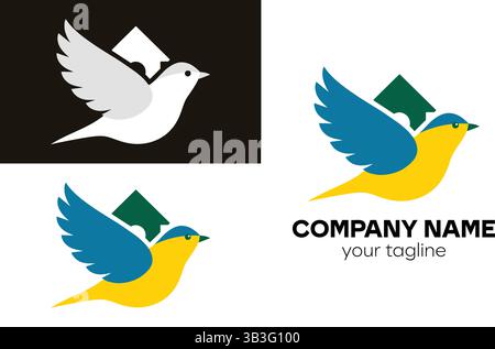 Elegant Bird Logo Design in White and Colorful Variations for Nature and Avian Businesses Stock Vector