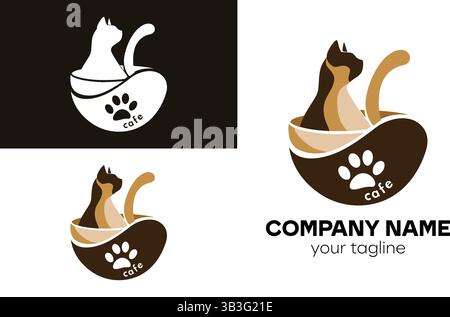 Adorable Cat in Coffee Cup Logo Design for Pet-Friendly Cafes and Animal Themed Eateries Stock Vector