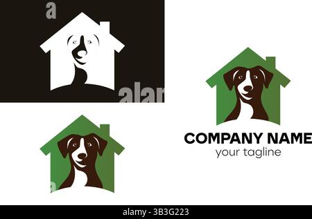 Cozy Dog in House Logo Design for Pet Boarding, Shelter, and Home Care Services Stock Vector