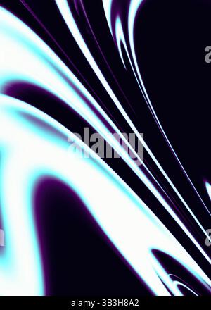 Dark liquid texture with curved lines. Y2K style colorful illustration in simple style. Abstract multicolored stripes on dark background. Stock Photo