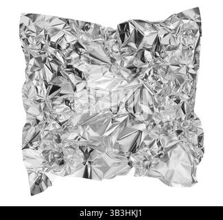 Crumpled piece of aluminum foil isolated on white Stock Photo
