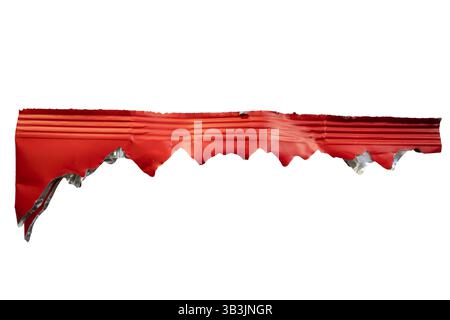 Torn top side of red plastic potato chips bag on white background with clipping path Stock Photo