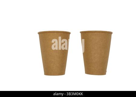 Halves of a paper cup on a white background. A disposable paper cup cut in half. Blank surface. Copy space. Stock Photo